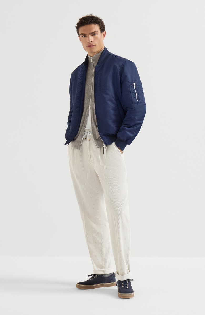 Brunello Cucinelli Garment-dyed trousers in cotton corduroy with drawstring and double pleats, Alternate, color, White