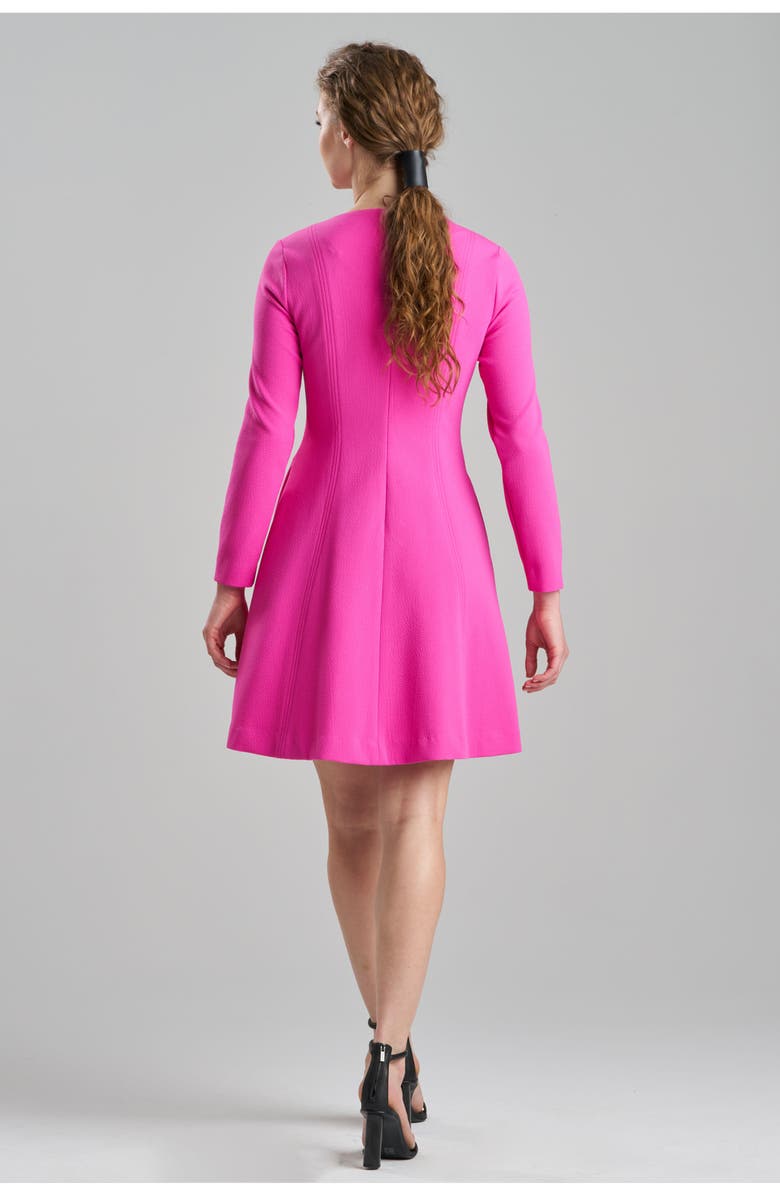 Natori Scuba Crepe L/S Pleated Dress, Alternate, color, Rose Pink