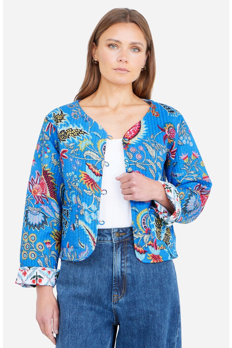 Boho Cotton Reversible Quilted Jacket, Main, color, Blue