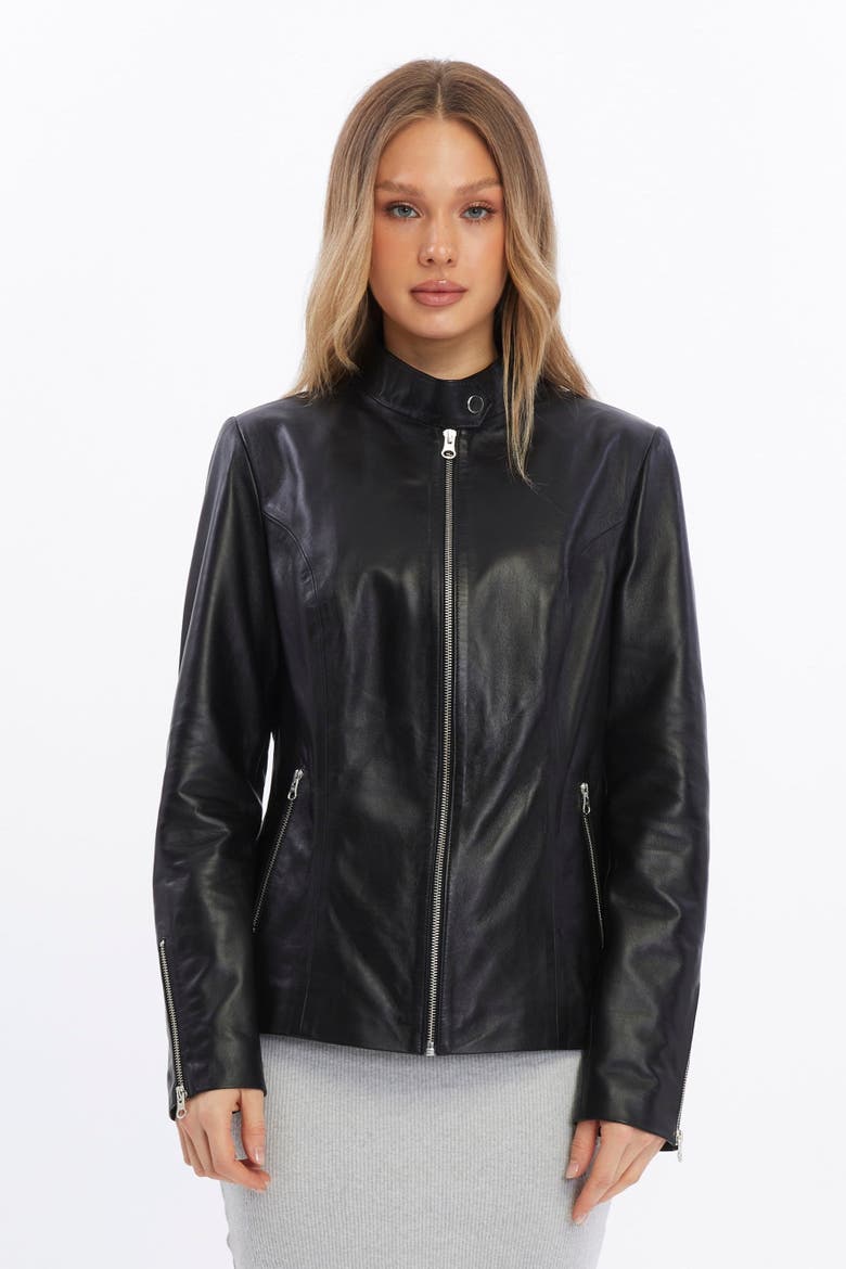 Elspeth Leather Jacket, Main, color, Black