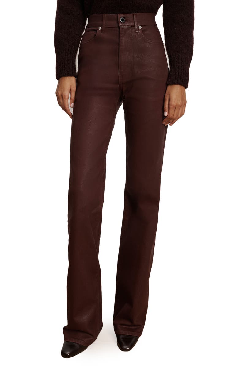 Veronica Beard Crosbie Coated High Waist Slim Wide Leg Jeans, Main, color, Raisin
