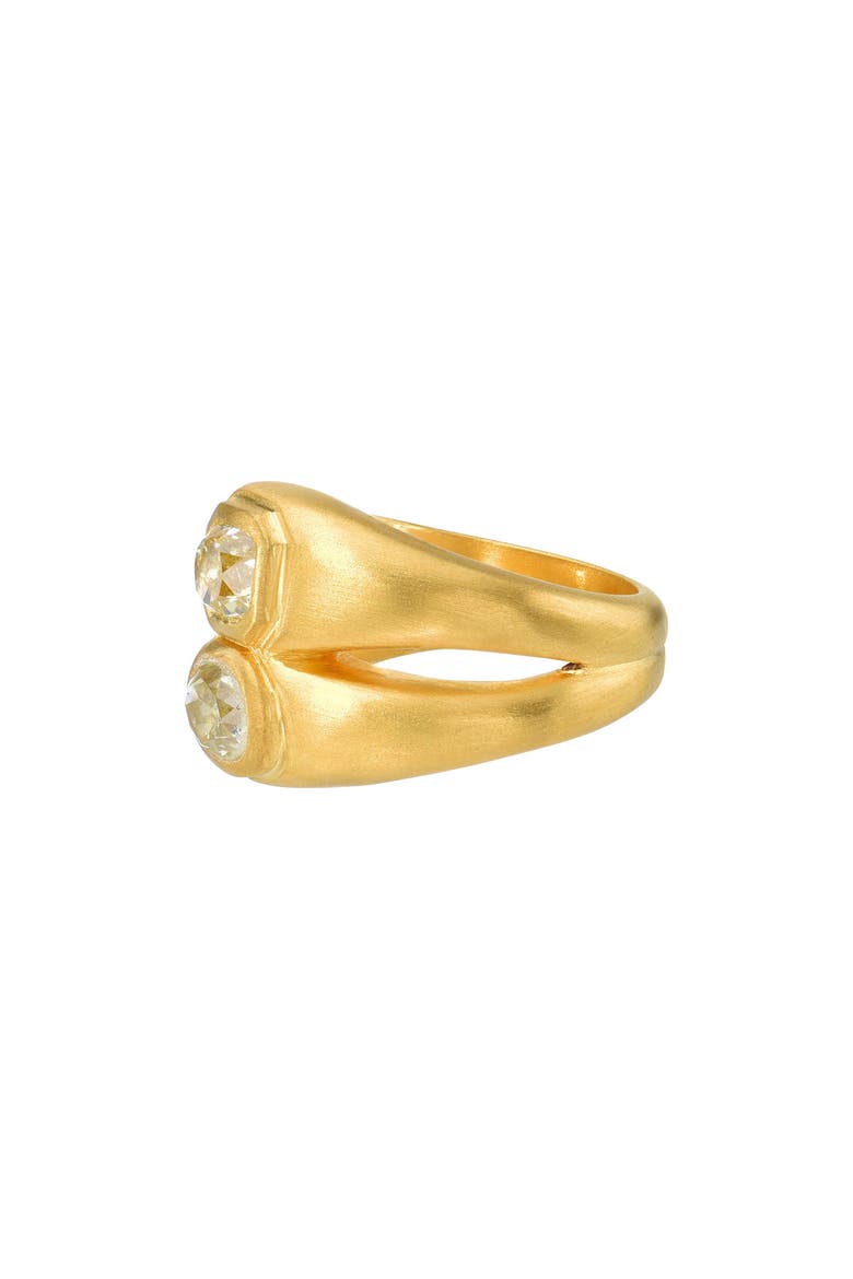 Old Mine Bezel Set Diamond Double Signet Ring, Alternate, color, GOLD/ DIAMOND/ EMERALD