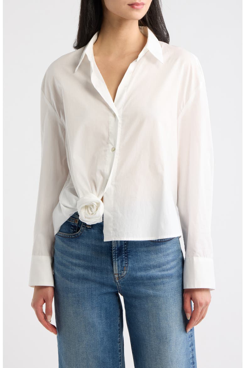 Knotted Hem Cotton Shirt, Main, color, WHITE