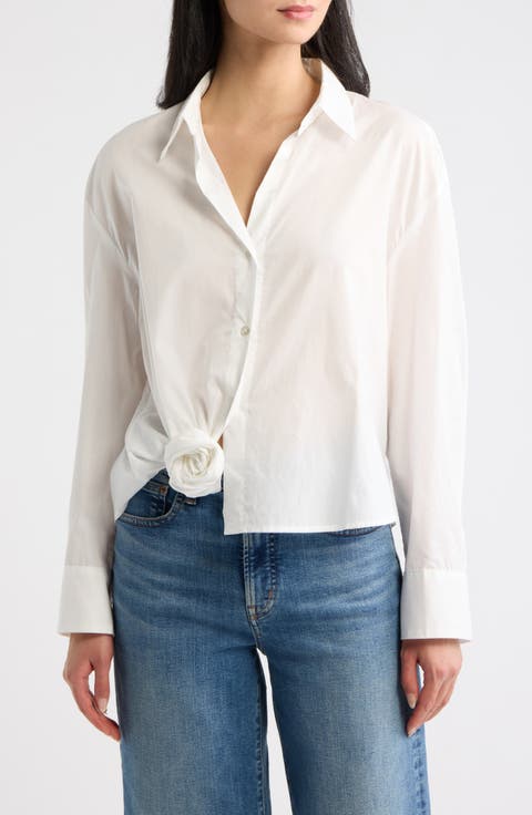 Knotted Hem Cotton Shirt