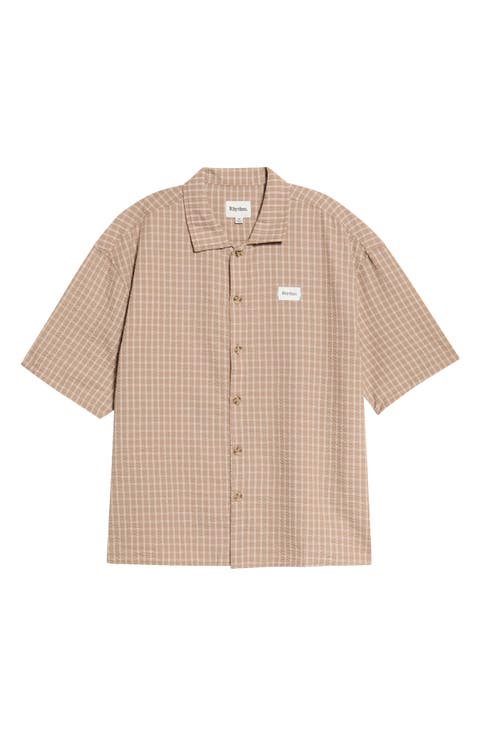 Frequency Check Short Sleeve Cotton Seersucker Button-Up Shirt