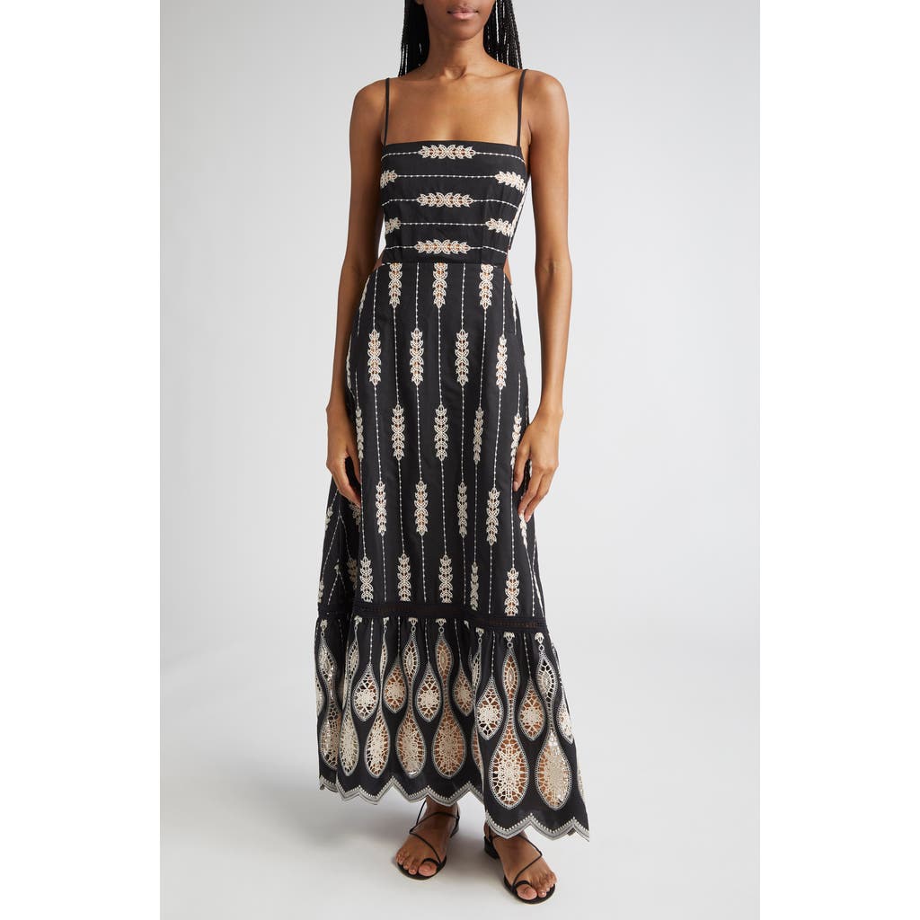 Johanna Ortiz Nostalgica Embroidered Maxi Dress In Gray