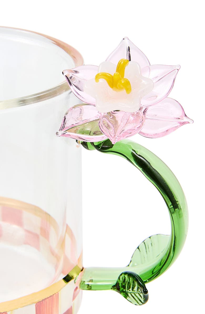 MACKENZIE CHILDS Rosy Check Flower Glass Mug, Alternate, color, Rosy