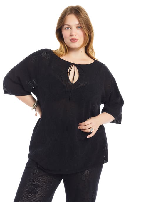 Tie Neck Jacquard Knit Tunic (plus)