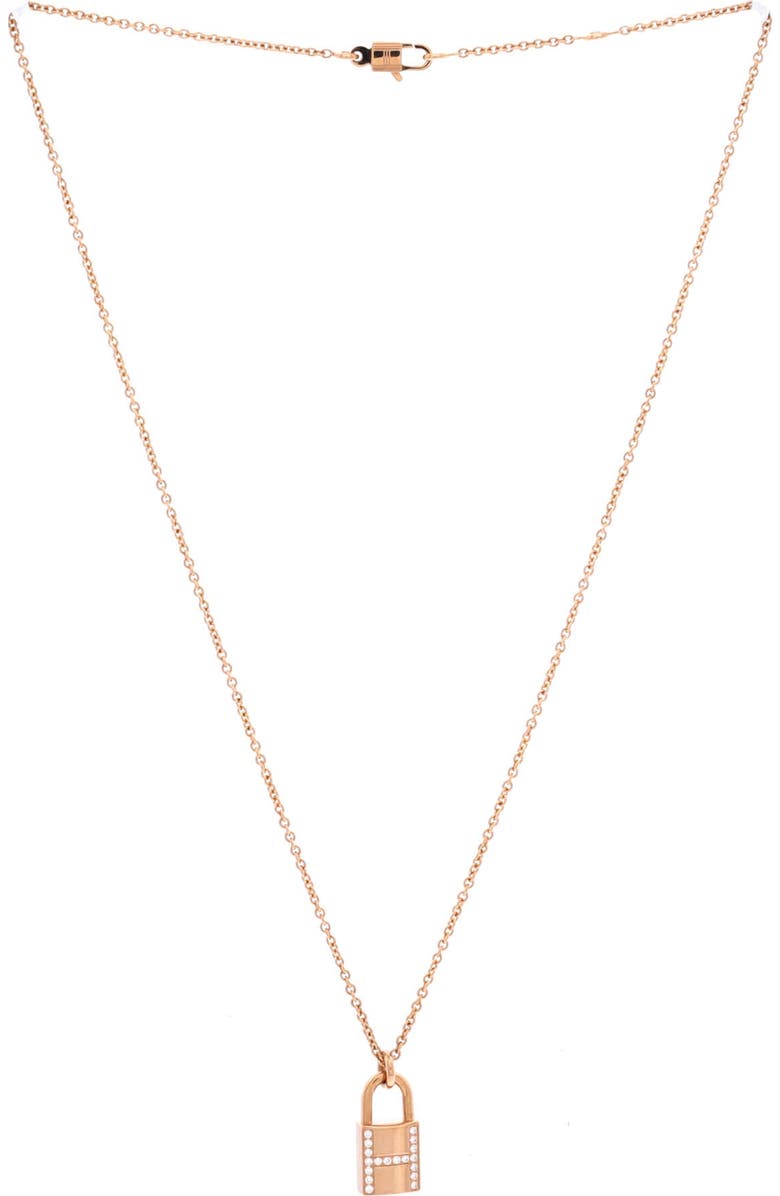 Pre-Owned Hermes Amulettes Cadenas Pendant Necklace 18K Rose Gold with Diamonds, Alternate, color, Rose Gold