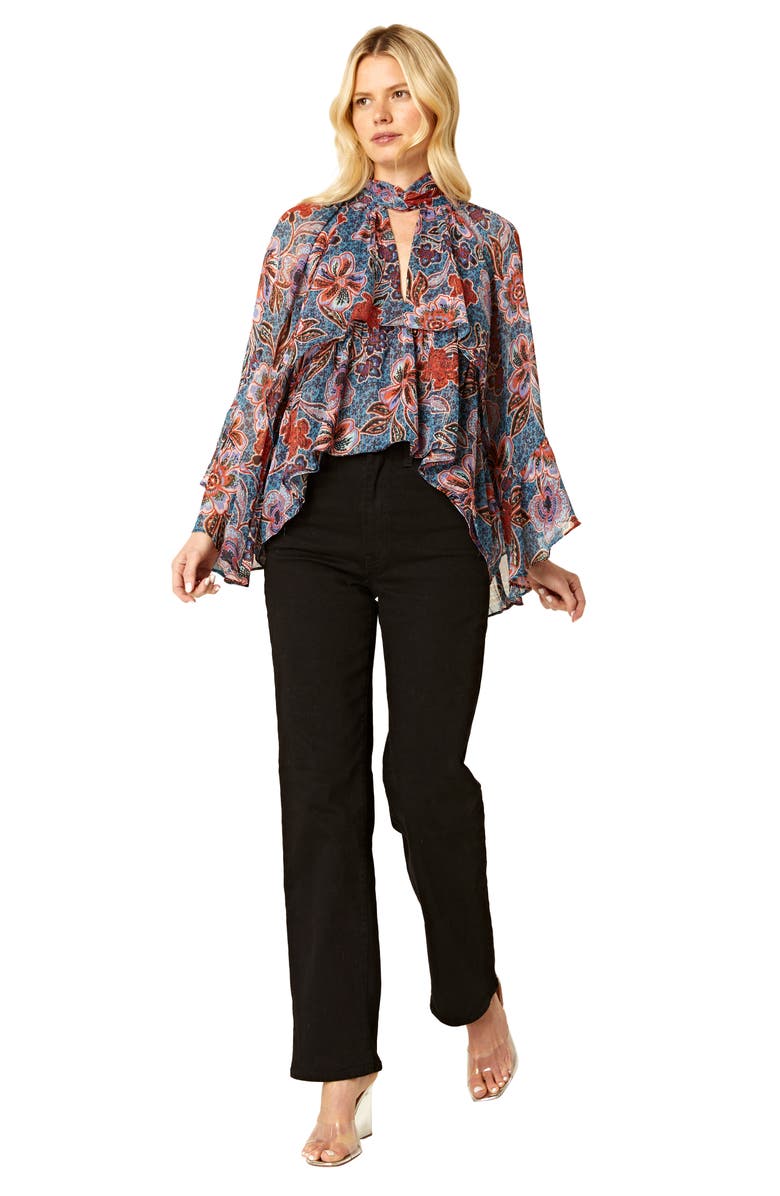 MISA Los Angeles Jewel Floral Print Metallic Chiffon Blouse, Alternate, color, 