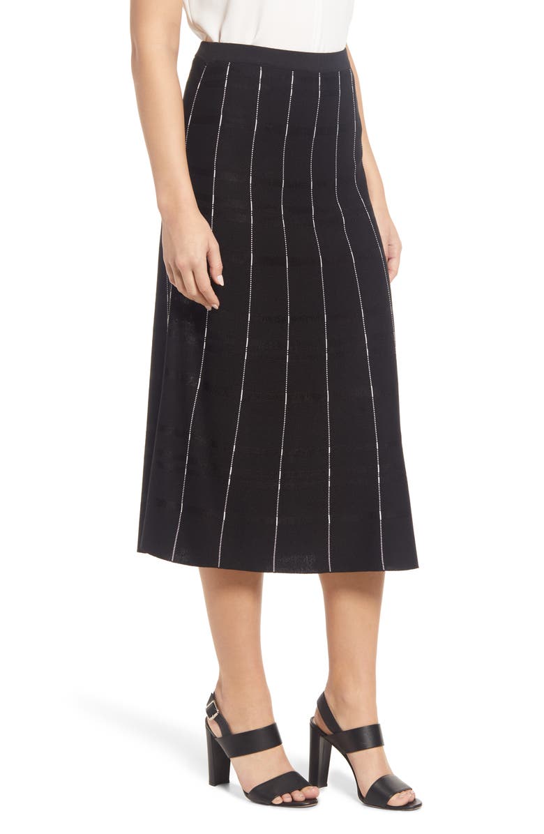 Ming Wang Stripe Stitch A-Line Skirt, Alternate, color, Black/White
