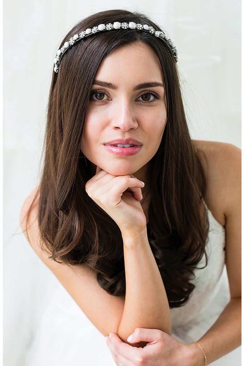 Parthena Crystal & Imitation Pearl Crown (Nordstrom Exclusive), Main, color, SILVER