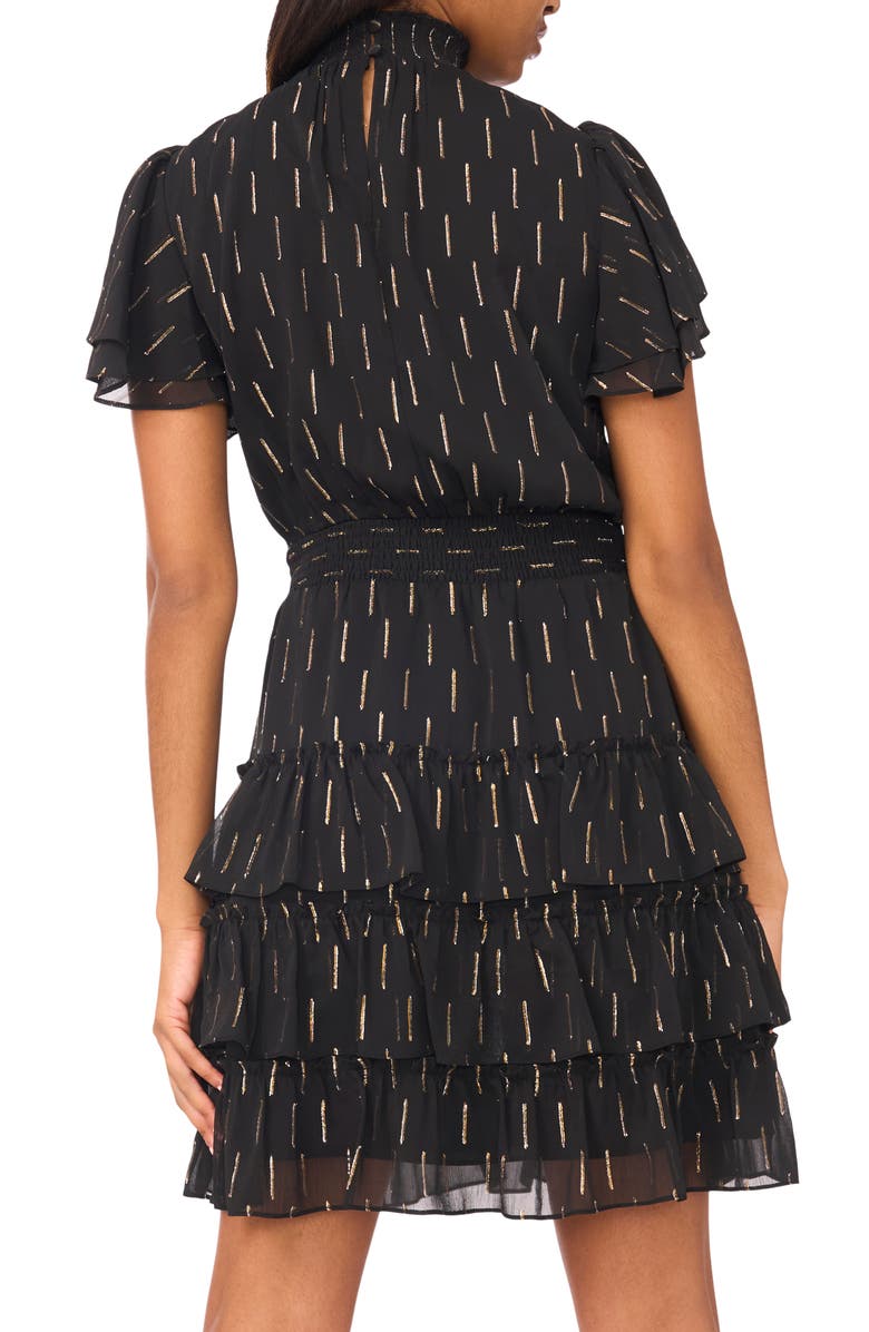 Halogen<sup>®</sup> Ruffle Sleeve Tiered Dress, Alternate, color, Black/ Gold