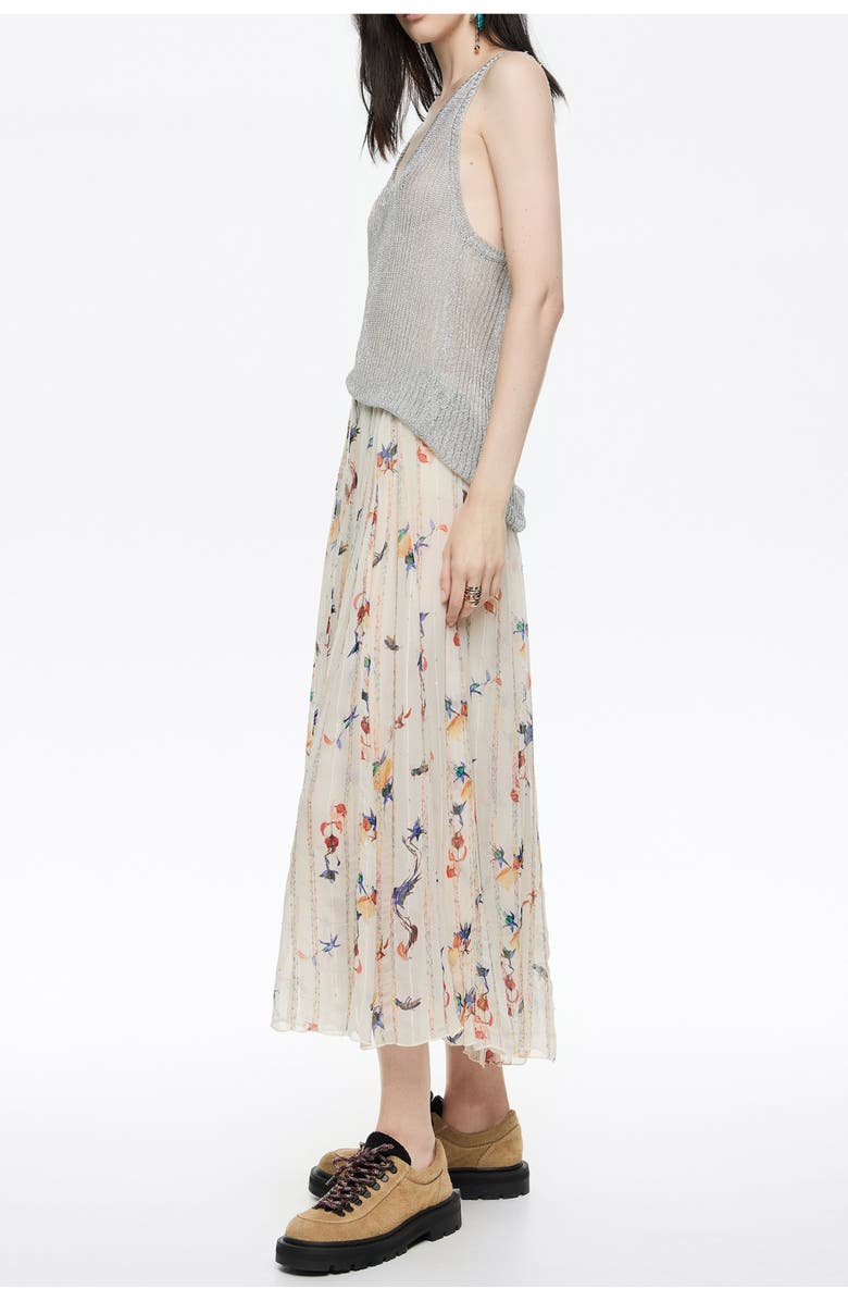 Bimba y Lola Flowers Scan Flared Midi Skirt, Alternate, color, Flowers Scan Ivory