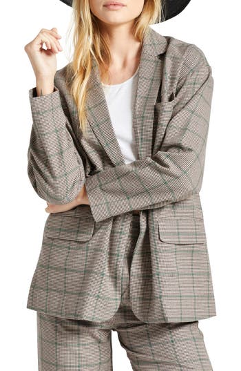 Brixton Axl Oversize Plaid Blazer In Gray