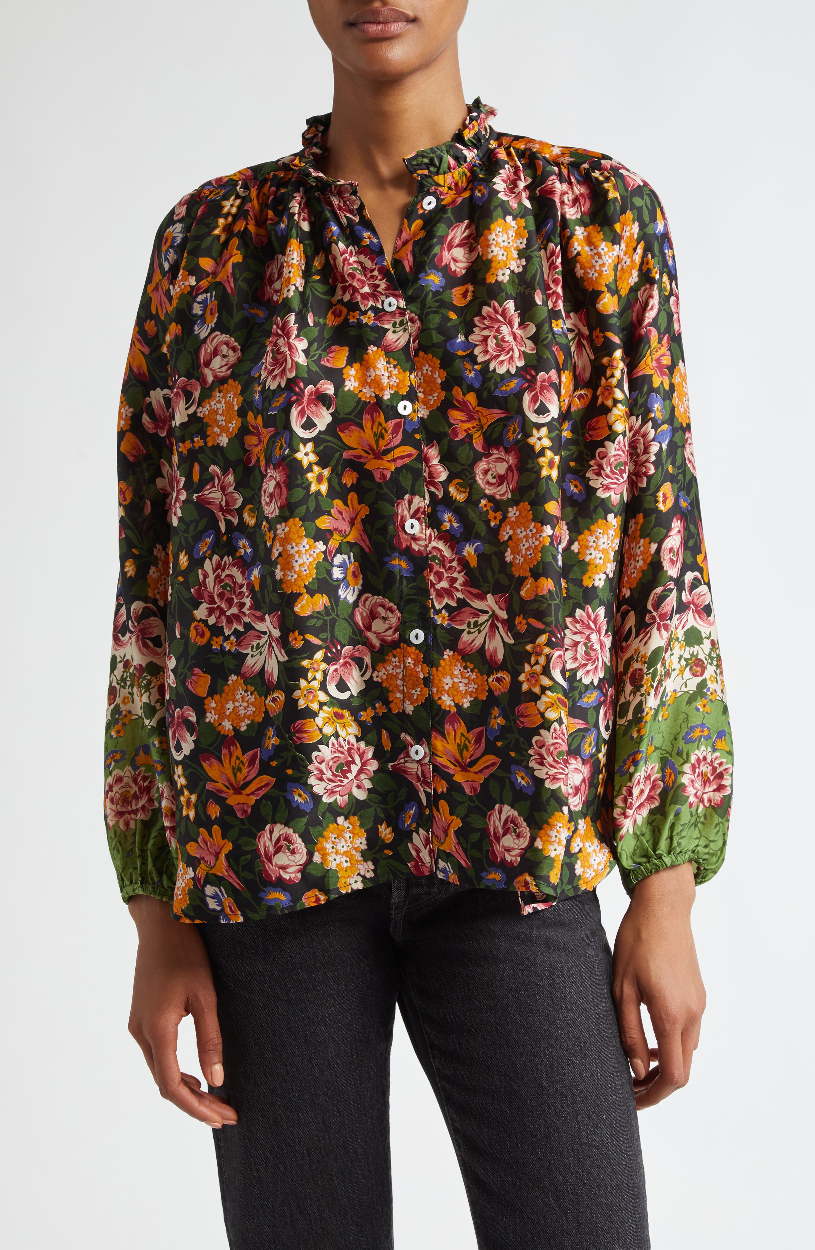 MILLE Francesca High Neck Cotton Blouse in Secret Garden 