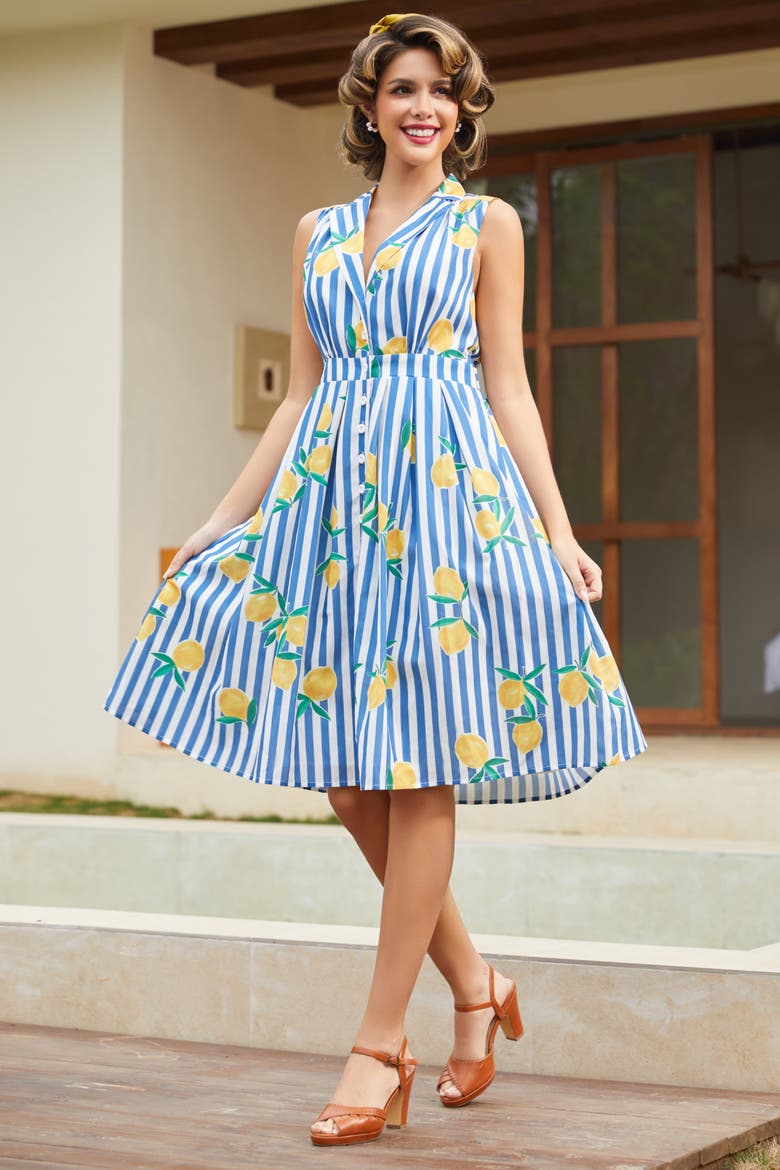 Carousel Cutie Sleeveless Fit & Flare Dress, Alternate, color, Lemon Stripe