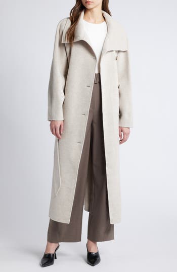 & Other Stories Funnel Collar Wool Blend Coat In Beige