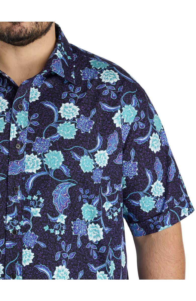 Synrgy by DXL Big & Tall Paisley Floral Print Sport Shirt, Alternate, color, Black Purple