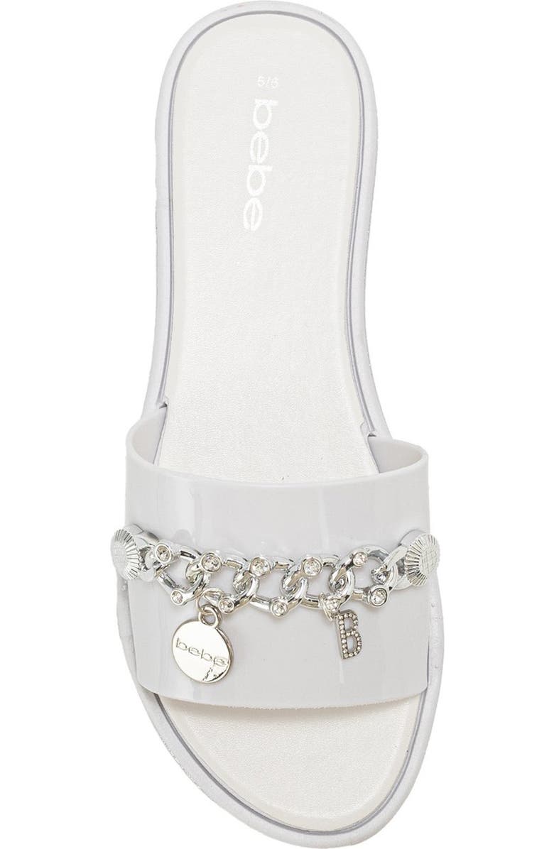 bebe Chain Charm Slide Sandal, Alternate, color, Metallic Silver