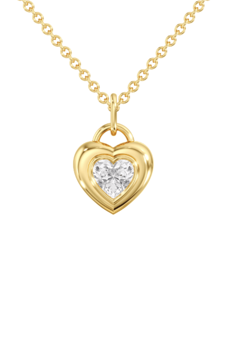 Puffy Heart Bezel Lab Diamond Pendant in 14K, Main, color, Yellow Gold