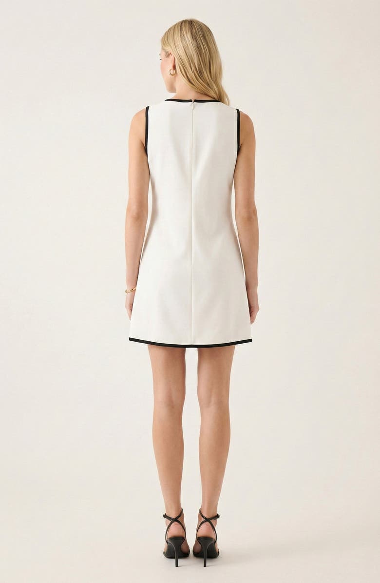 Modenaire Sleeveless A-Line Mini Dress with Contrast Trim and Faux Pockets, Alternate, color, Off-White / Black