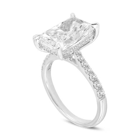 Bayan 14K White Gold Radiant Cut Lab Grown Diamond Hidden Halo Engagement Ring - 5.5 Ct