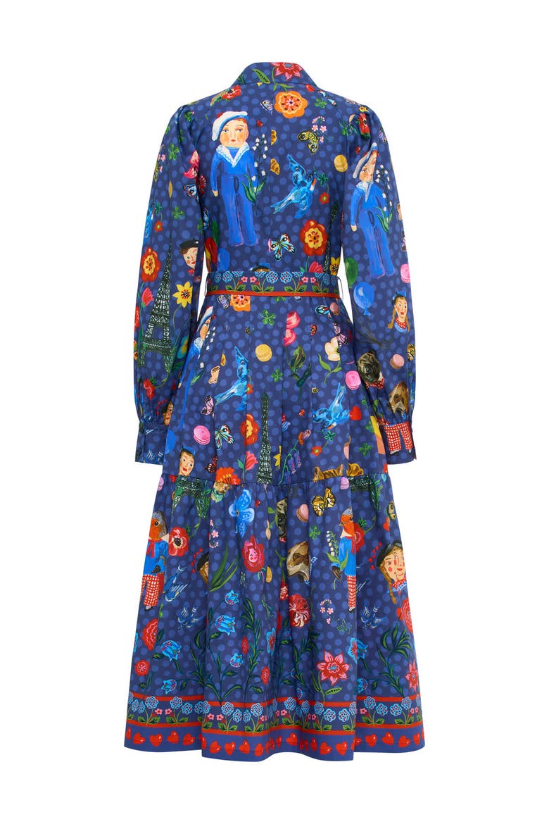 Printed Cotton Poplin Dress With Belt, Alternate, color, Navy/Multicolour