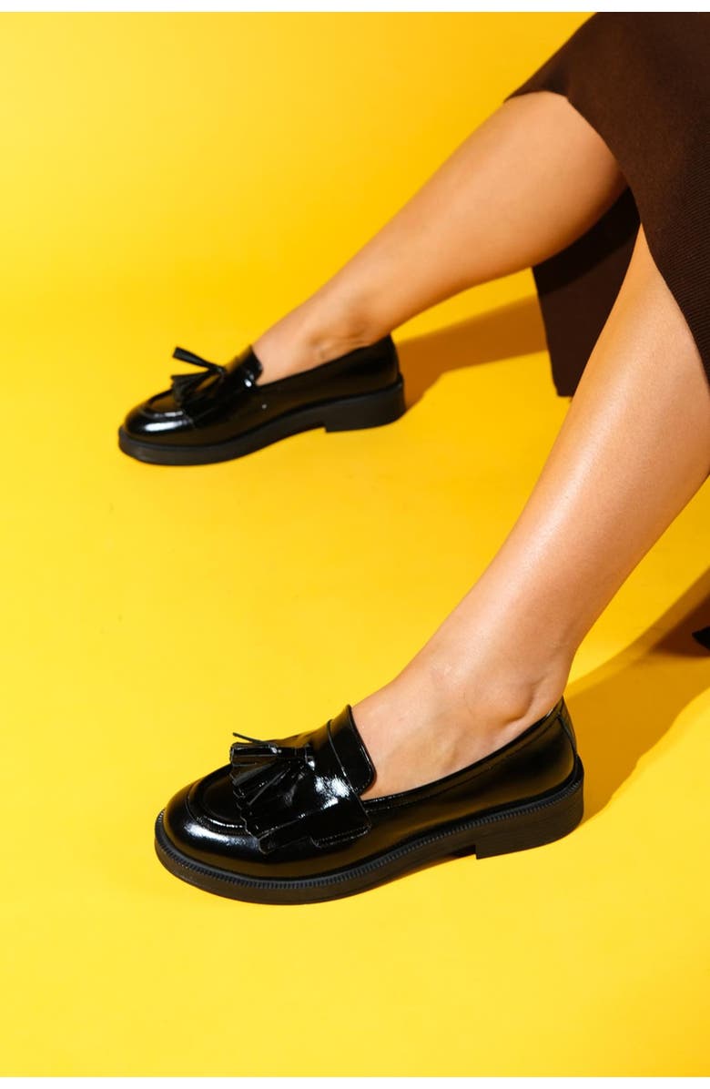 Forever & Always Shoes Milly Leather Tassel Loafer, Alternate, color, Black Patent Leather