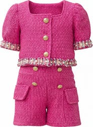 Mia Belle Girls Girls Pint-Sized CEO Puff Sleeve Tweed Top and Short Set