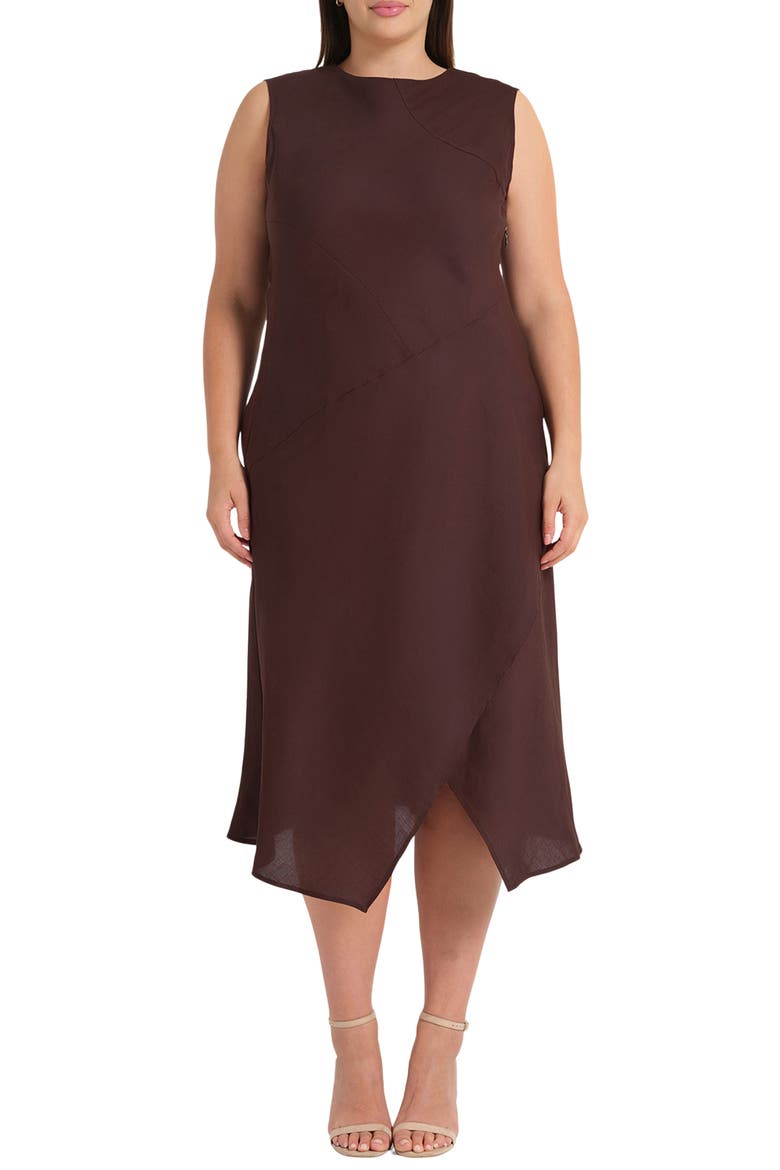 Nadia Linen Blend Midi Dress, Main, color, CHOCOLATE