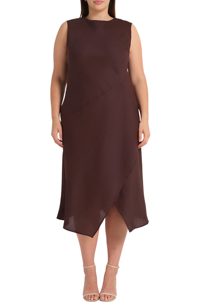 Estelle Nadia Linen Blend Midi Dress, Main, color, Chocolate