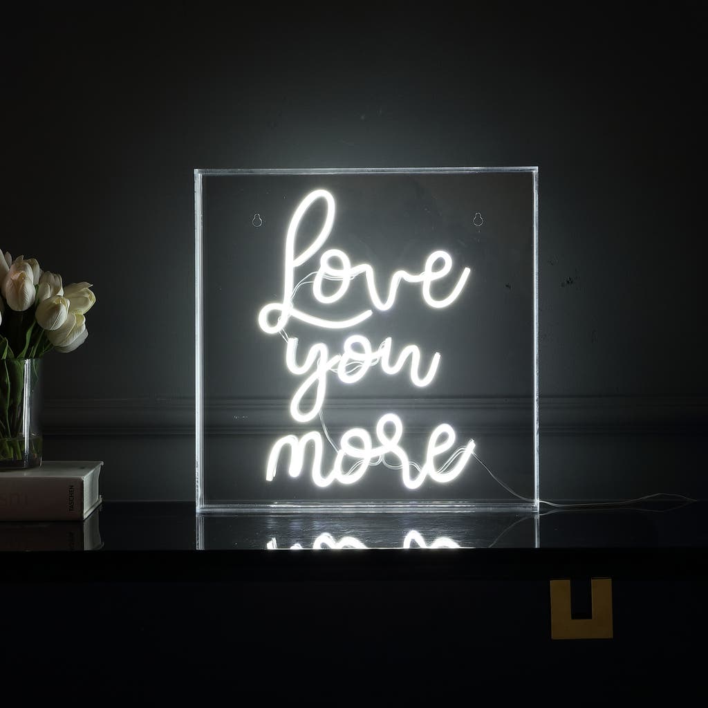 Jonathan Y Love You More 15" Square Contemporary Glam Acrylic Box Usb Operated Led Neon Light In White