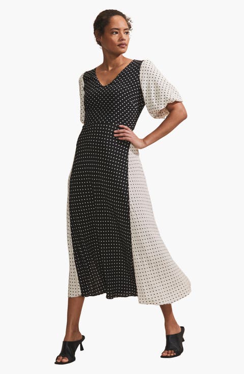 Mono Contrast Spot Midi Dress