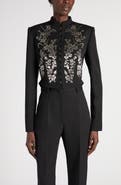 McQueen Beaded Floral Hook & Eye Wool Jacket