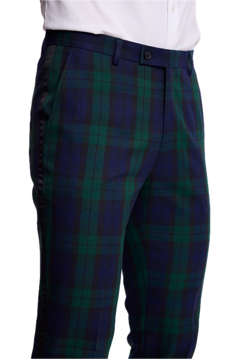 Sloane Mid Rise Slim Fit Tuxedo Pants, Alternate, color, BLACK WATCH TARTAN