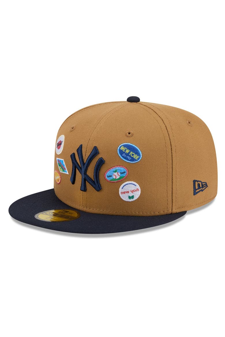 Men's New Era Tan New York Yankees Fruit Sticker 59FIFTY Fitted Hat, Alternate, color, Tan