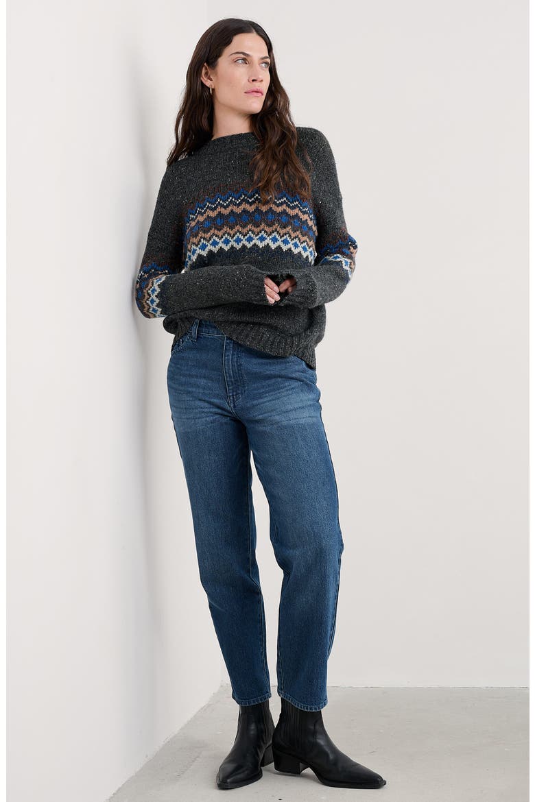 Golden Light Fair Isle Merino Wool Blend Crewneck Sweater, Alternate, color, KNIT SONATA COAL JETTY MIX
