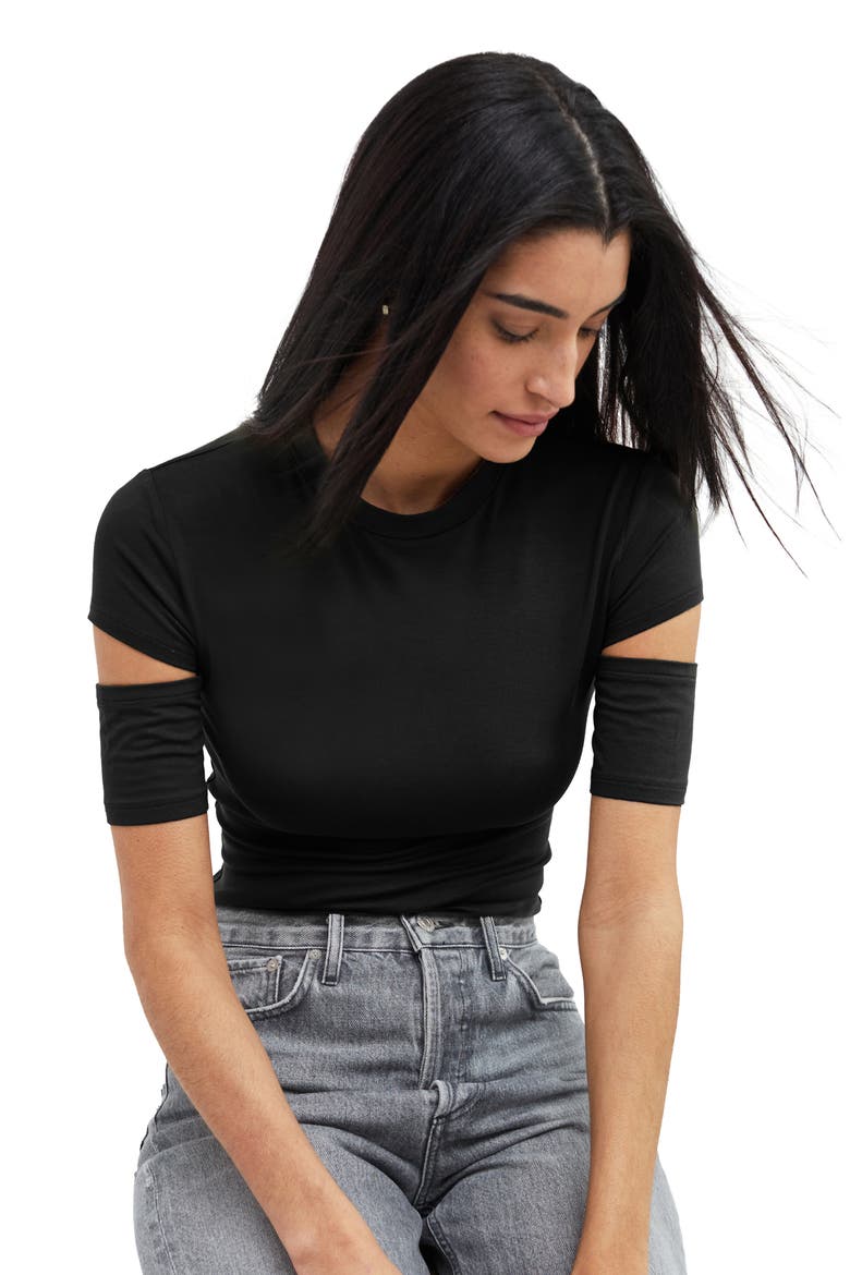 Esme Cutout Sleeve Top, Alternate, color, BLACK