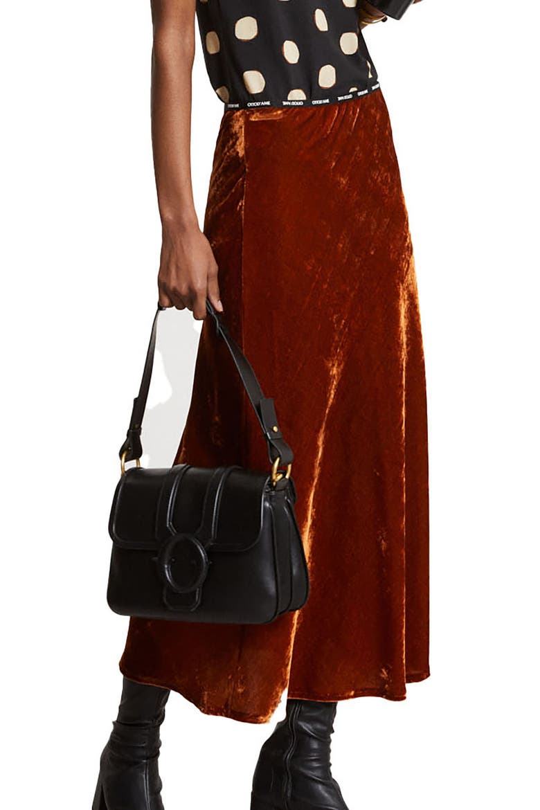 Soft Velvet Midi Skirt, Main, color, Brown