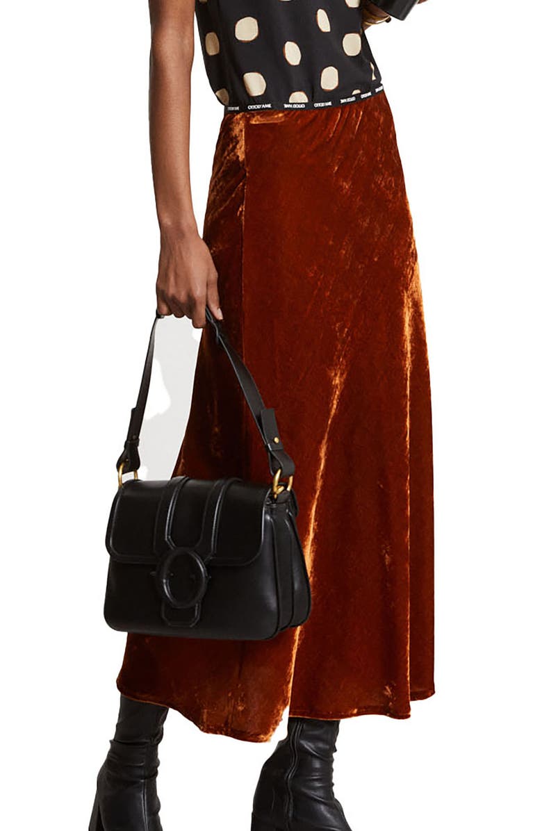 ottod'Ame Soft Velvet Midi Skirt, Main, color, Brown