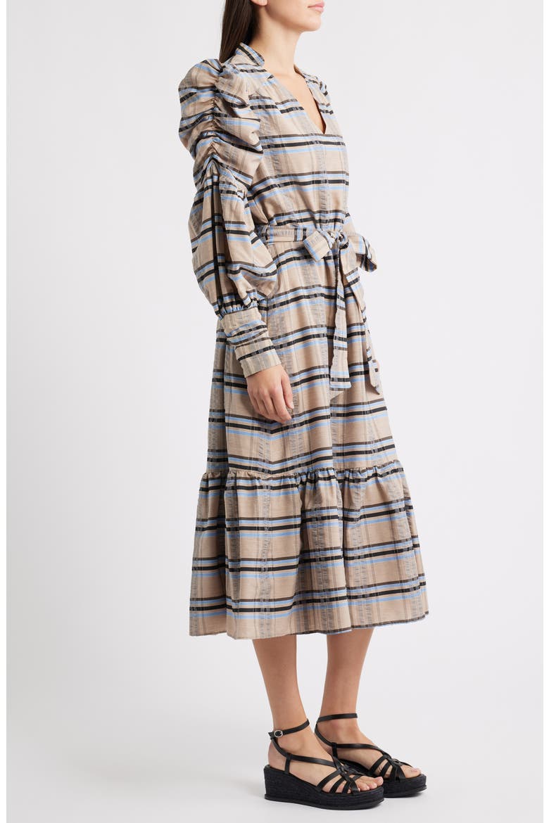 Mariyah Long Sleeve Seersucker Midi Dress, Alternate, color, KHAKI
