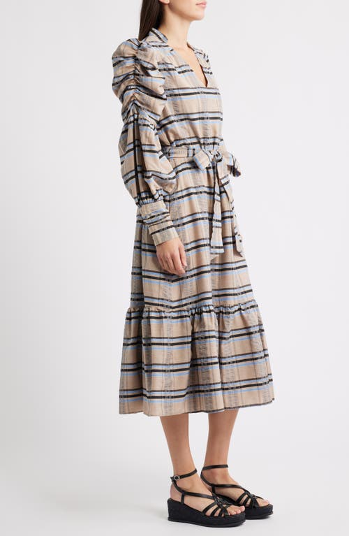 Ciebon Mariyah Long Sleeve Seersucker Midi Dress In Multi