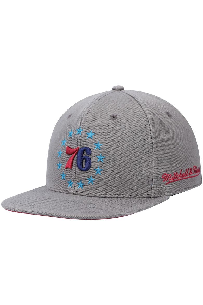 Men's Mitchell & Ness Charcoal Philadelphia 76ers Hardwood Classics 60th Anniversary Carbon Cabernet Fitted Hat, Alternate, color, Charcoal