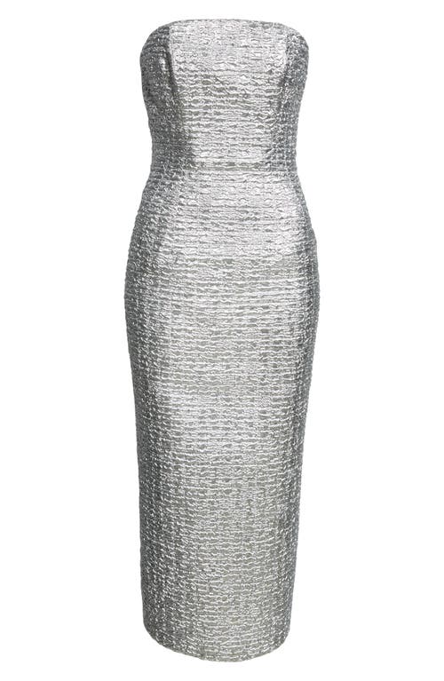 Emilia Wickstead Leila Rose Print Taffeta Faille Strapless Midi Dress In Silver