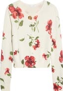 Oscar de la Renta Hibiscus Print Virgin Wool Cardigan