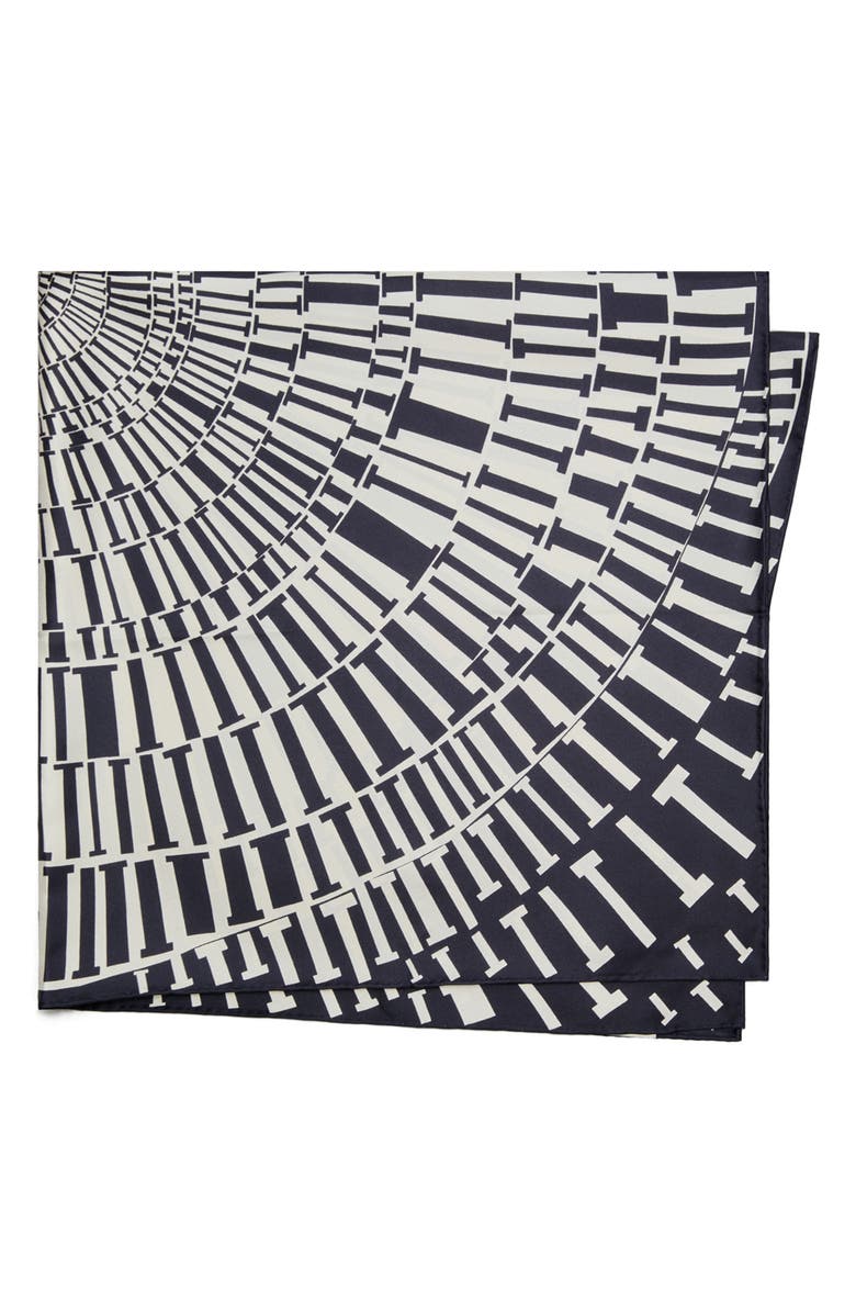 Tory Burch Reversible Silk Square Scarf, Main, color, Navy Circle T