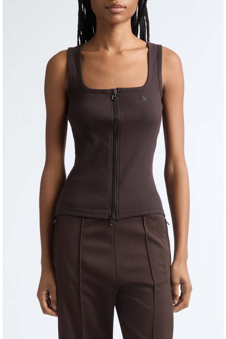 Ribbed Zip Front Tank, Main, color, CHOCOLATE 1983