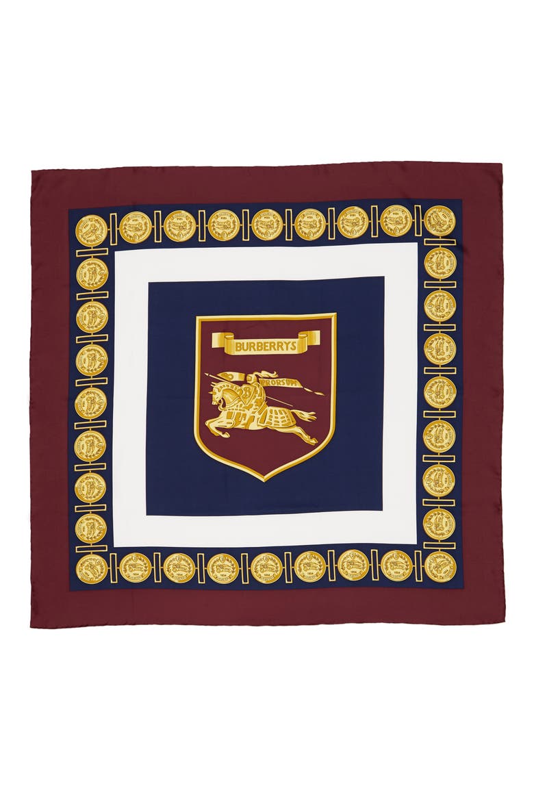 Archive Print Square Silk Scarf, Main, color, BURGUNDY