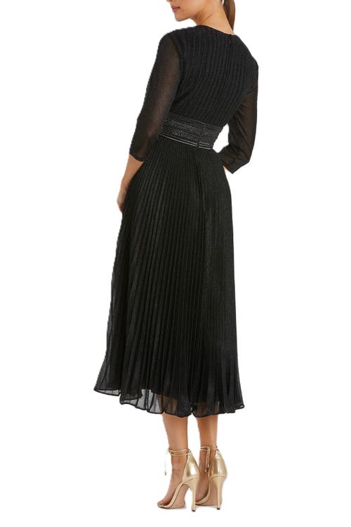 Mac Duggal Shimmering 3/4 Sleeve A-line Midi Dress In Black